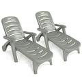 Costway 2 PCS Folding Chaise Lounge Chair 5-Position Adjustable Recliner Grey