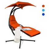 Costway Hanging Swing Chair Hammock Chair w/ Pillow Canopy Stand Orange