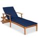 Best Choice Products 79x26in Acacia Wood Outdoor Chaise Lounge Chair w/ Adjustable Backrest Table Wheels - Navy Blue