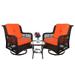 MEETWARM 3-Piece Patio Wicker Conversation Bistro Set Cushioned Outdoor Swivel Rocking Chairs Rattan Furniture Sets with Thickened Cushion and Glass-Top Coffee Table (Orange)