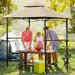 Costway 8 x 5 Outdoor Patio Barbecue Grill Gazebo w/ LED Lights 2-Tier Canopy Top Tan