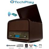 TechPlay TCP9560 High Power 20W Retro Wooden 3 Speed Bluetooth Turntable with CD Player AM/FM Radio USB Recording and Playback with Remote Control(Walnut)