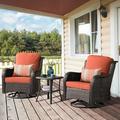 Ovios 3 Pieces Patio Furniture Wicker Outdoor Rocking Swivel Chair Rattan Bistro Set of 2 with Small Table for Garden