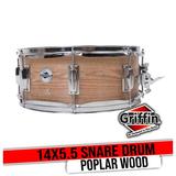 Griffin Snare Drum - Oak Wood PVC on Poplar Wood Shell 14 x 5 - 5 Percussion Musical Instrument with Drummers Key for Students & Professionals 8 Tuning Lugs & Snare Strainer