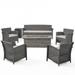 GDF Studio Raina Outdoor Wicker 7 Seater Sofa and Club Chair Chat Set with Fire Pit Gray and Light Gray