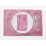 S4Sassy Pink Pecan Leaves Printed Dining Room Reversible Tablemats With Napkins set