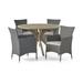 GDF Studio Carroll Outdoor Wicker and Acacia Wood 5 Piece Dining Set with Cushion Gray and Light Gray