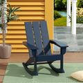 WestinTrends Ashore Patio Rocking Chair All Weather Poly Lumber Plank Adirondack Rocker Chair Modern Farmhouse Outdoor Rocking Chairs for Porch Garden Backyard and Indoor Navy Blue