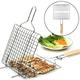 LEAQU Portable Stainless Steel BBQ Barbecue Grilling Basket for Fish Vegetables Shrimp and Small Flat Sea Food .Great Useful BBQ Tool.BBQ Net Wooden Handle Meat Fish Clip Holder