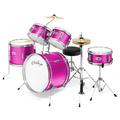 Ashthorpe 5-Piece Complete Junior Drum Set with Brass Cymbals and Drummer s Throne - Pink