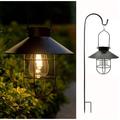 EpicGadget Large Solar Powered Pathway Lights Outdoor Hanging Solar Lantern with 32 Shepherd Hooks LED Outdoor Lighting Metal Edison Bulb Lights for Outside Gardens Yard Pathways Patio (Black)