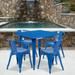 Flash Furniture Commercial Grade 31.5 Square Blue Metal Indoor-Outdoor Table Set with 4 Arm Chairs