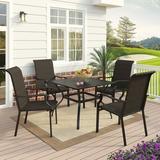 MF Studio 5 Pieces Outdoor Patio Dining Set with 4 High Back Rattan Chairs and 1 Metal Dining Table Black&Brown