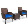 Caelan 3 Piece Stylish Design Rattan Furniture Set â€“ 2 Relaxing Cushion Chairs With a Cafe Table - Dark Blue