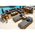 Malmo 18-Piece Resin Wicker Outdoor Patio Furniture Combination Set in Natural W/ Sectional Set Eight-Seat Dining Set and Chaise Lounge Set (Full-Round Natural Wicker Sunbrella Canvas Charcoal)