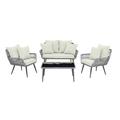 Manhattan Comfort Portofino Rope Wicker 4-Piece Patio Conversation Set with Cushions in Cream