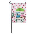 SIDONKU Cute Two Owls Sitting Branch Green Umbrella Under The Hearts Garden Flag Decorative Flag House Banner 28x40 inch