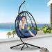 Hanging Chair for Bedroom Outdoor Patio Wicker Hanging Egg Chairs with Stand UV Resistant Hammock Chair with Comfortable Khaki Cushion Durable Indoor Swing Chair for Garden Backyard L3949