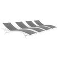 Pemberly Row Mesh Aluminum Patio Chaise Lounge in White and Gray (Set of 4)