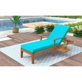 Seizeen Patio Chaise Lounge Chair with Removable Cushion Wheels & Sliding Cup Table Brown Finish+Blue Cushion