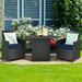 Costway 3PCS Patio Rattan Furniture Set Cushion Sofa Armrest Garden Deck Navy