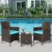 3Pcs Patio Rattan Furniture Set Cushioned Sofa and Glass Tabletop Deck-Blue