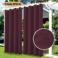 LiveGo Blackout Outdoor Patio Curtains - Weatherproof Sun Blocking UV and Fade Resistant Cabana Grommet Top Curtains for Gazebo Front Porch Pergola Yard 52*94 in 2 Panel Red wine