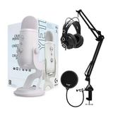 Blue Microphones Yeti USB Microphone (White Mist) with Microphone Stand Headphones Bundle