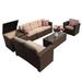 JOIVI 8 Pc Outdoor Furniture Set with Storage Box Wicker Rattan Patio Conversation Set with Sectional Sofa Couch for 6 People Espresso Brown