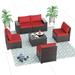 Gotland Patio Furniture Sectional Sofa Outdoor Sets 6Pcs PE Rattan Wicker Couch Conversation Set Red