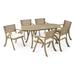 Caleb Outdoor 6 Seater Acacia Wood Oval Dining Set with Cushions Gray Cream