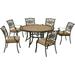 Hanover Monaco 7-Piece Outdoor Patio Dining Set 6 Cushioned Stationary Chairs and 60 Round Tile Table Brushed Bronze Finish Rust-Resistant All-Weather - MONDN7PCRDTL-C-TAN