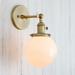 Permo Vintage Industrial Wall Sconce Lighting Fixture with Mini 5.9 Round Globe Milk White Glass Hand Blown Shade (Anqitue)