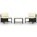 3 Piece Garden Sofa Set with Cushions Black Poly Rattan