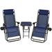 Sunnydaze Zero Gravity Lounge Chairs with Cup Holders and Table Set - Navy Blue