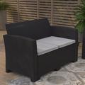 Merrick Lane Outdoor Furniture Resin Loveseat Dark Gray Faux Rattan Wicker Pattern 2-Seat Loveseat With All-Weather Beige Cushions