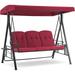 Mcombo 3 Seat Patio Swings with Canopy Outdoor Porch Swing Chair with Stand Adjustable Canopy Swing Sets for Backyard Poolside Balcony 4092(Burgundy)