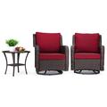 Coromose Outdoor Rattan Swivel Rocking Chairs 3-Piece Patio Conversation Bistro Set Red