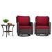 Coromose Outdoor Rattan Swivel Rocking Chairs 3-Piece Patio Conversation Bistro Set Red