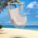 Hassch Hammock Chair Swing Seat Polyester Hanging Rope Chair with Pillow Tassel Beige