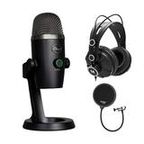 Blue Yeti Nano Premium USB Mic Black with Knox Gear Headphones and Pop Filter