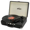 ahiya Record Player 3 Speed with Bluetooth Speaker Portable Vinyl Turntable Player Built in Stereo Speakers Suitcase Record Player with Extra Stylus RCA Line out Aux in - Black