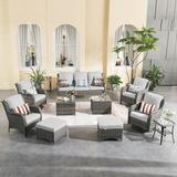 Ovios 10 Pieces Outdoor Patio Furniture Set All Weather Wicker Conversation Set Outdoor Sectional Sofa Couch with 360 Degree Swivel Rocking Chairs for Balcony