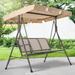 3 Person Patio Swings with Canopy Beige Porch Swing Chair Hammock with Stand and Heavy Steel Tubes for Garden Poolside Balcony Backyard Easy to Assemble LJ3064