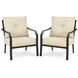 Gymax 2 PCS Patio Dining Chairs Set with Padded Cushions Armrest Steel Frame