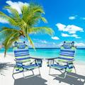 Costway 2-Pack Folding Backpack Beach Chair 5-Position Outdoor Reclining Chairs w/Pillow Blue