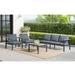 Rossio Outdoor 4 Piece Conversation Set Aluminum Patio Sofa Sets with Teak Armrest and Tabletop 5 Seating Furniture