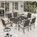 Sophia & William 7 Pieces Outdoor Patio Dining Set with 2 Swivel Wicker Chairs 4 Fixed Wicker Chairs and 1 Metal Dining Table for 6-person