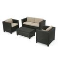 Pueblo 4 Piece Wicker Chat Set with Cushions and Set Cover Dark Brown