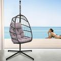 Egg Chair with Stand Patio Wicker Hammock Chair Swing with Stand and UV Resistant Cushion Egg Swing Chair for Outdoor Patio Porch Backyard Living Room 350lbs Weight Capacity B037